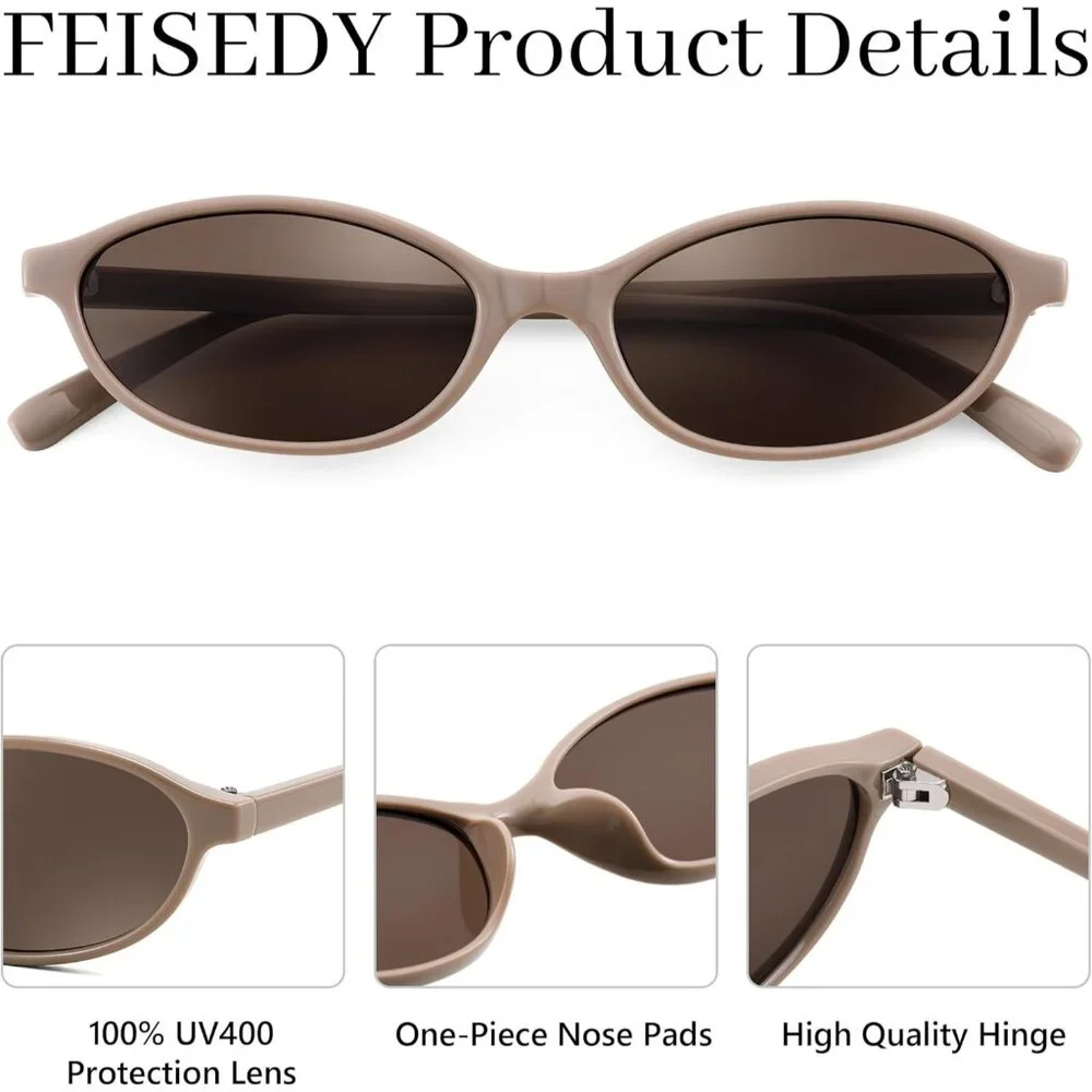Women's Oval Sunglasses Eye Narrow Brown Trendy plastic frames Sunnies Shades